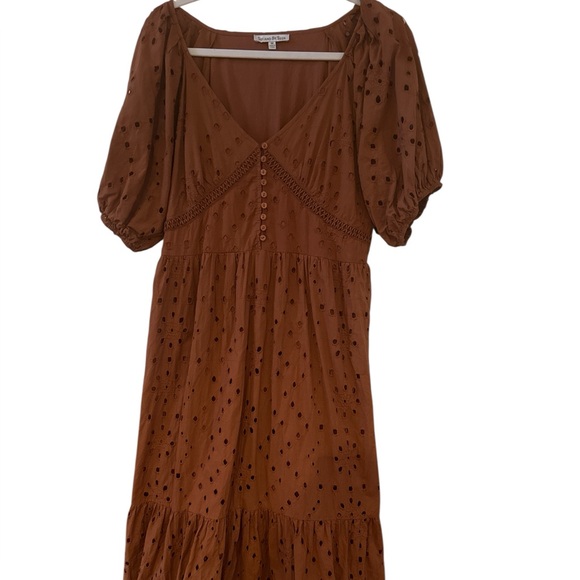 See And Be Seen Woman’s Medium Chocolate Brown Eyelet Maxi Dress Buttoned Bodice - Picture 1 of 11